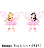 #56172 Clipart Illustration Of Happy Asian And Caucasian Ballerina Fairy Princesses Dancing