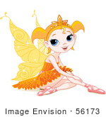 #56173 Royalty-Free (Rf) Clip Art Of A Pretty Little Orange Winged Fairy Girl In Ballet Slippers And A Tutu Sitting On The Ground
