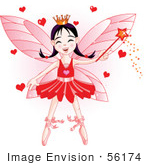 #56174 Royalty-Free (RF) Clip Art Of A Ballerina Fairy Princess In Red, Waving A Magic Wand With Hearts by pushkin