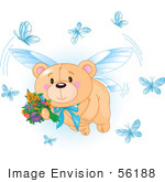 #56188 Royalty-Free (Rf) Clip Art Of A Teddy Bear Fairy Flying With Flowers And Blue Butterflies
