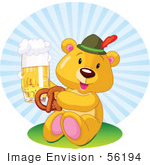 #56194 Royalty-Free (Rf) Clip Art Of An Oktoberfest Teddy Bear Eating A Pretzel And Drinking Beer