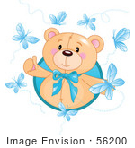 #56200 Royalty-Free (Rf) Clip Art Of A Happy Bear Surrounded By Blue Butterflies