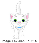 #56215 Clip Art Illustration Of A Cute And Curious White Kitten Walking Forward