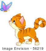#56219 Clip Art Illustration Of An Adorable Orange Kitten Watching A Butterfly by pushkin