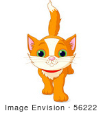 #56222 Clip Art Illustration Of A Cute And Curious Orange Kitten Walking Forward