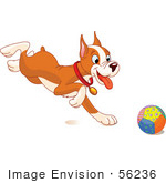 #56236 Royalty-Free (Rf) Clip Art Of A Cute Boxer Puppy Running After A Ball