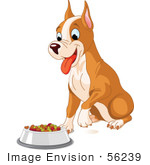 #56239 Royalty-Free (RF) Clip Art Of A Cute Boxer Puppy Sitting In Front Of His Food Dish by pushkin