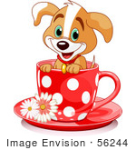 #56244 Clipart Illustration Of An Adorable Puppy Dog In A Red Polka Dotted Tea Cup
