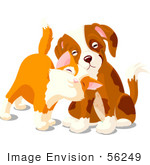#56249 Clipart Illustration Of A Cute Orange Kitten Rubbing Against A Sad Puppy
