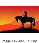 #56252 Royalty-Free (Rf) Clip Art Of A Silhouetted Cowboy On Horseback Against An Orange Sunset