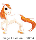 #56254 Royalty-Free (RF) Clip Art Of A Cute White Horse With Golden Hooves And Orange Sparkly Hair by pushkin