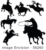 #56260 Royalty-Free (RF) Clip Art Of A Digital Collage Of Black Cowboy Silhouettes - Version 2 by pushkin