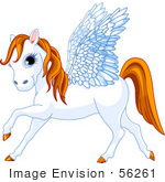 #56261 Clip Art Of A Blue Eyed White Winged Pegasus Horse With An Orange Mane And Tail