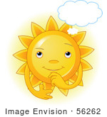 #56262 Clip Art Of A Glowing Sun Character In Thought With A Cloud Above Its Head