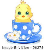 #56278 Clip Artillustration Of An Adorable Yellow Chick In A Blue Polka Dotted Tea Cup