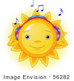 #56282 Clip Art Illustration Of A Cute Sun Character Listening To Music And Wearing Headphone