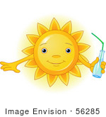 #56285 Clip Art Illustration Of A Cute Sun Character Holding A Bottled Beverage
