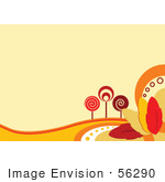 #56290 Royalty-Free (Rf) Clip Art Illustration Of A Faint Orange Autumn Background With Retro Styled Trees And Colorful Leaves