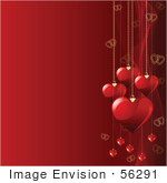 #56291 Royalty-Free (Rf) Clip Art Illustration Of A Red Square Valentines Day Background Of Heart Pendants And Mesh Waves