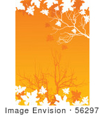 #56297 Royalty-Free (Rf) Clip Art Illustration Of White Silhouetted Autumn Leaves And Branches Over An Orange Background