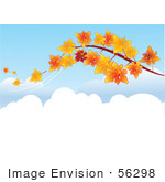 #56298 Royalty-Free (RF) Clip Art Illustration Of A Tree Branch With Orange Autumn Leaves Falling Off In The Breeze by pushkin