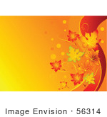 #56314 Royalty-Free (Rf) Clip Art Illustration Of A Gradient Orange Fall Leaf Background With Red Swooshes