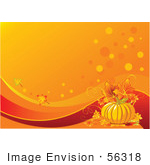 #56318 Royalty-Free (Rf) Clip Art Illustration Of A Lit Candle With Berries Leaves And A Pumpkin On An Orange Thanksgiving Background
