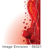 #56321 Royalty-Free (Rf) Clip Art Illustration Of A Romantic Gradient White And Red Valentines Day Background With A Right Border Of Swooshes And Hearts