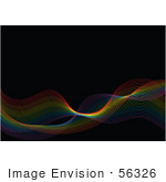 #56326 Royalty-Free (RF) Clip Art Illustration Of Thin Rainbow Colored Lines Waving Along A Black Background by pushkin