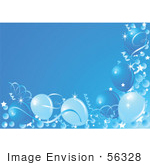 #56328 Royalty-Free (RF) Clip Art Illustration Of A Blue Background Bordered With Party Balloons, Ribbons And Confetti. by pushkin