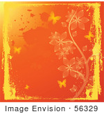 #56329 Royalty-Free (RF) Clip Art Illustration Of A Grungy Orange Autumn Background With Flowers And Butterflies by pushkin