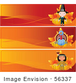 #56337 Royalty-Free (Rf) Clip Art Illustration Of A Digital Collage Of Three Thanksgiving Banners; Pilgrim Turkey And Native American