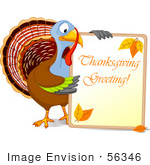 #56346 Royalty-Free (Rf) Clip Art Illustration Of A Turkey Bird Holding A Thanksgiving Greeting Sign