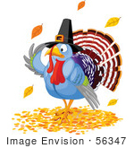#56347 Royalty-Free (Rf) Clip Art Illustration Of A Thanksgiving Turkey Pilgrim Wearing A Hat And Standing In Autumn Leaves