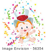 #56354 Royalty-Free (Rf) Clip Art Illustration Of A Cute Strawberry Blond New Year Baby Wearing A Gold Sash And Hat Surrounded By Confetti