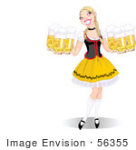 #56355 Royalty-Free (Rf) Clip Art Illustration Of A Beautiful Blond Oktoberfest Lady Serving Beers With Copyspace