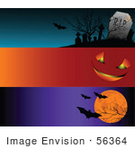 #56364 Royalty-Free (RF) Clip Art Illustration Of A Digital Collage Of Three Blank Halloween Website Headers; Cemetery, Pumpkin Face And Bats by pushkin