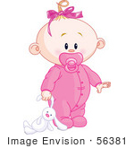#56381 Royalty-Free (Rf) Clip Art Illustration Of A Baby Girl Dragging A Stuffed Bunny