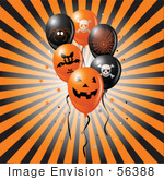 #56388 Royalty-Free (RF) Clip Art Illustration Of A Bursting Black And Orange Background With Halloween Party Balloons by pushkin