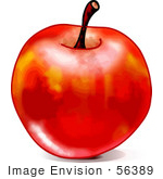 #56389 Royalty-Free (Rf) Clip Art Illustration Of A Shiny Waxed Red Apple With A Stem On A White Background