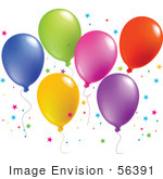 #56391 Royalty-Free (Rf) Clip Art Illustration Of A Colorful Group Of Balloons Floating With Star Shaped Confetti