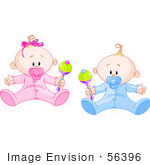 #56396 Royalty-Free (Rf) Clip Art Illustration Of A Baby Boy And Girl Playing With Rattles