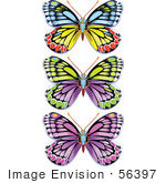 #56397 Royalty-Free (RF) Clip Art Illustration Of A Digital Collage Of Three Colorful Butterfly Bugs by pushkin