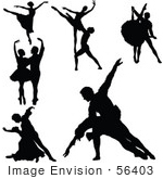 #56403 Royalty-Free (Rf) Clip Art Illustration Of A Digital Collage Of Black Dancing People Silhouettes