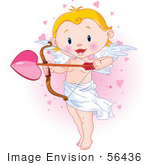 #56436 Royalty-Free (Rf) Clip Art Illustration Of A Cute Blond Cupid Standing And Holding A Giant Heart Arrow In A Pink Heart Cloud