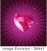 #56441 Royalty-Free (Rf) Clip Art Illustration Of A Pink Gem Heart On A Purple Burst Background With Sparkles