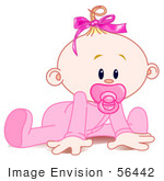 #56442 Clip Art Illustration Of A Baby Girl In A Sleeper Sucking In A Pacifier And Trying To Crawl