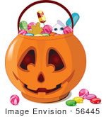#56445 Royalty-Free (RF) Clip Art Illustration Of Halloween Candy In A Jack O Lantern Pumpkin Basket by pushkin