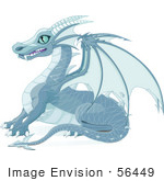 #56449 Royalty-Free (RF) Clip Art Illustration Of A Blue Ice Dragon With Sharp Wings And Teeth by pushkin
