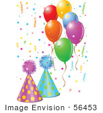 #56453 Royalty-Free (RF) Clip Art Illustration Of Colorful Balloons, Confetti And Party Hats by pushkin